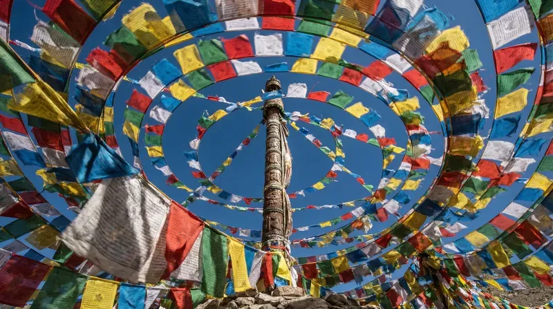 Colorful prayer flags in Tibet